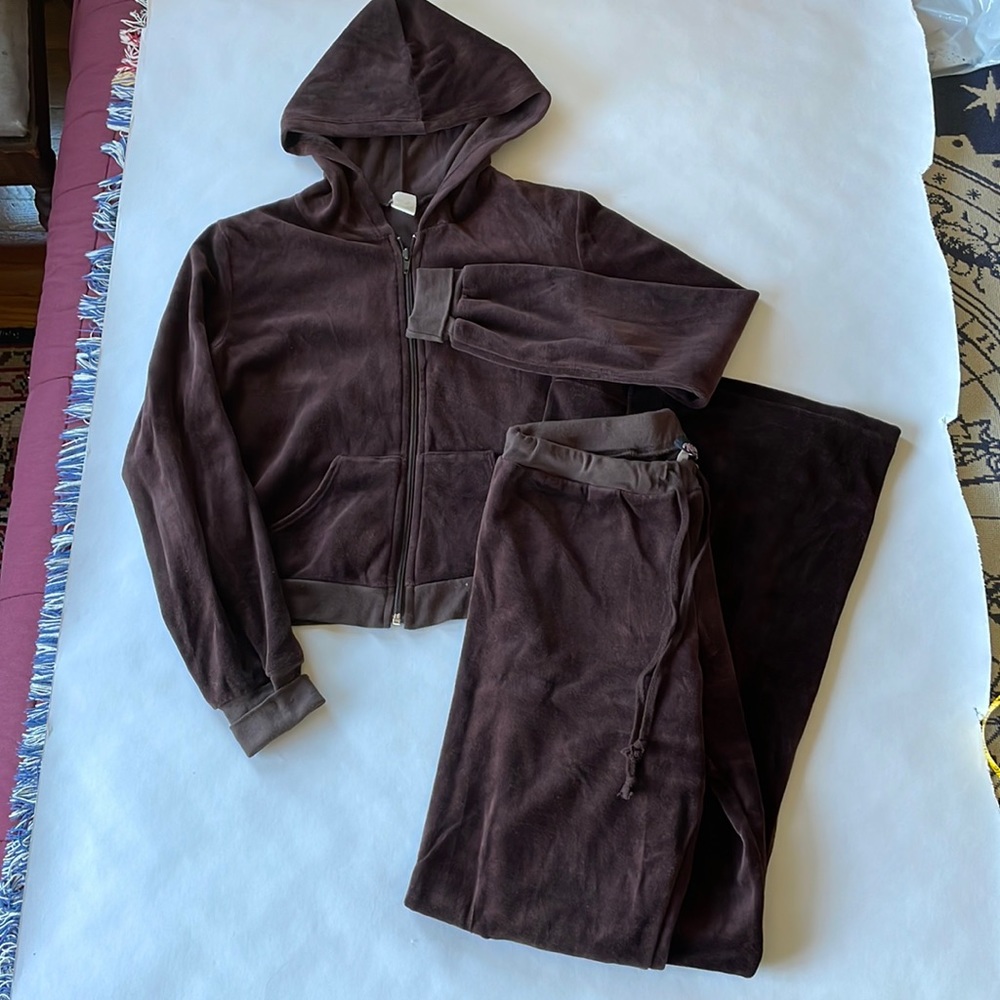 Brown Velour Track Suit with Flare Pants